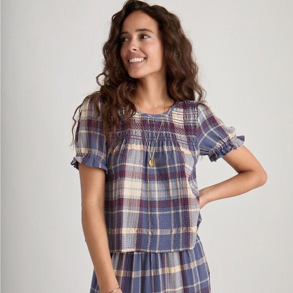 Marine Layer Elena Smocked Top Small - Picture 2 of 11